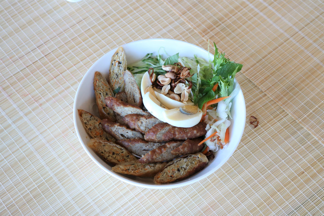 Grilled Pork & Spring Roll Rice Vermicelli Bowl